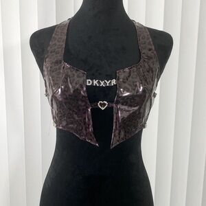 DOLLS KILL x YUNG REAPER Catty N Bratty Vinyl Leopard Print Crop Top Bra Purple